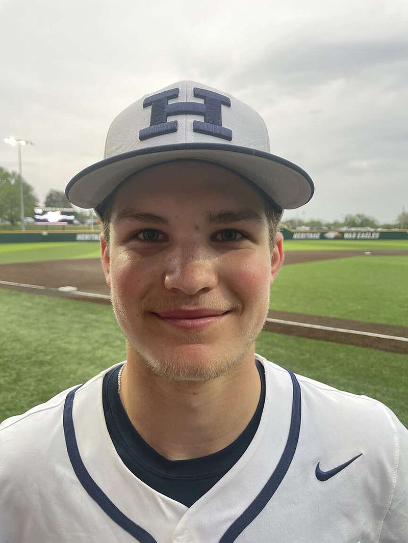 Rogers Heritage sophomore Cooper Mann belted a two-run home run — the first of his career — in the first inning and lifted the unbeaten War Eagles to a 7-2 victory over Fayetteville during 6A-West Conference baseball action Monday at War Eagle Field.