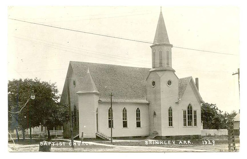 Brinkley, 1908: “I am a long time in answering your card but I wanted to get a scene of Brinkley to send you.” Margaret sent to Illinois a card of the Baptist Church, its steeple among the highest structures in the Monroe County town.

Send questions or comments to Arkansas Postcard Past, P.O. Box 2221, Little Rock, AR 72203