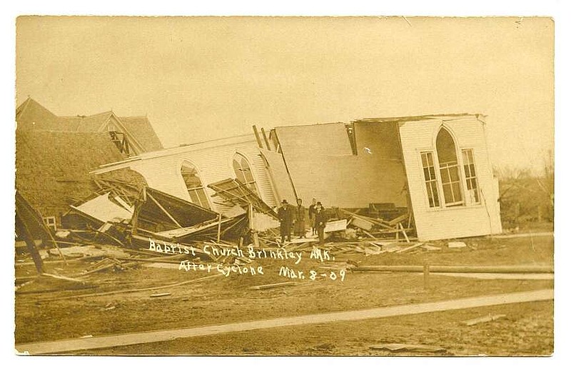 Brinkley, 1909: Friday's feature was of the Baptist Church in 1908. Today's is the white frame church in ruins following a tornado that killed more than 50 and destroyed or damaged every church in town except the Catholic one, which became a makeshift morgue.

Send questions or comments to Arkansas Postcard Past, P.O. Box 2221, Little Rock, AR 72203