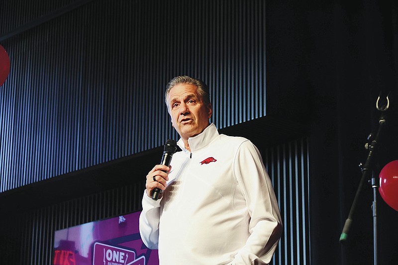 Photo courtesy of Penny Chandler. 

Calipari visits El Dorado: Arkansas men's basketball coach John Calipari speaks to fans during the One Razorback Roadshow held at MAD House 101 on Wednesday.