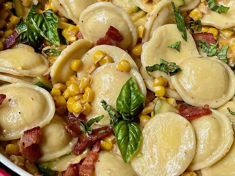 Cheese Ravioli With Bacon, Corn and Zucchini in White Wine Cream Sauce
(Arkansas Democrat-Gazette/Kelly Brant)