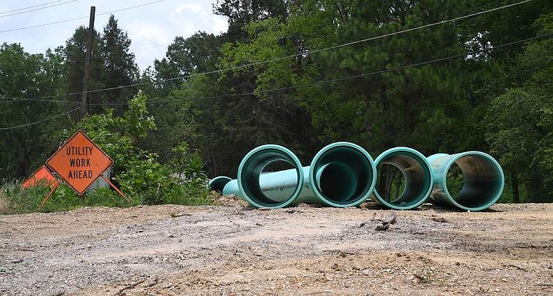 Pipe for the new sewer force main Coakley Co. is building sits near Catherine Heights road on Monday, June 17, 2024. (The Sentinel-Record/Donald Cross/File)