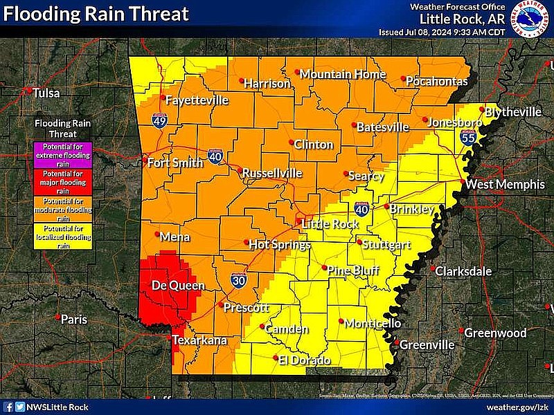 Parts of Arkansas at risk of flash flooding, tornadoes as Beryl ...