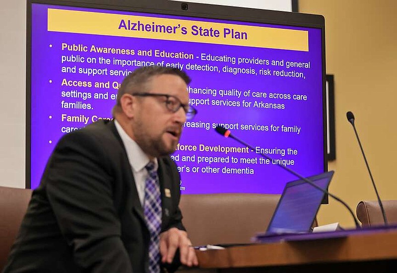 David Cook, director of public policy for the Alzheimer's Association Arkansas chapter, speaks during a meeting of the Alzheimer's Disease and Dementia Advisory Council at the state Capitol on Monday, July 8, 2024. (Arkansas Democrat-Gazette/Colin Murphey)