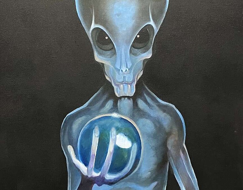 A mixed-media representation of an extra-terrestrial by artist Jack Edwards, who is teaching a series of classes on how to paint a realistic alien at Russellville's River Valley Arts Center.

(Special to the Democrat-Gazette)