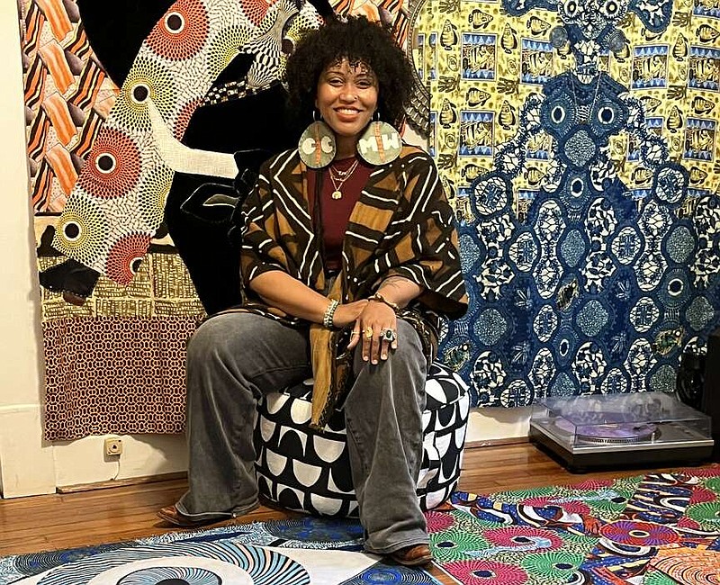 Little Rock fabric artist and poet CC Mercer Watson is surrounded by her work in her home studio.
(Arkansas Democrat-Gazette/Sean Clancy)