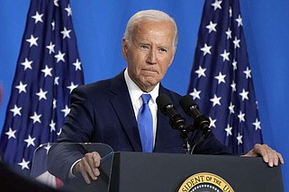 FILE - President Joe Biden speaks at a news conference July 11, 2024, in Washington. President Joe Biden dropped out of the 2024 race for the White House on Sunday, July 21, ending his bid for reelection following a disastrous debate with Donald Trump that raised doubts about his fitness for office just four months before the election. (AP Photo/Jacquelyn Martin, File)