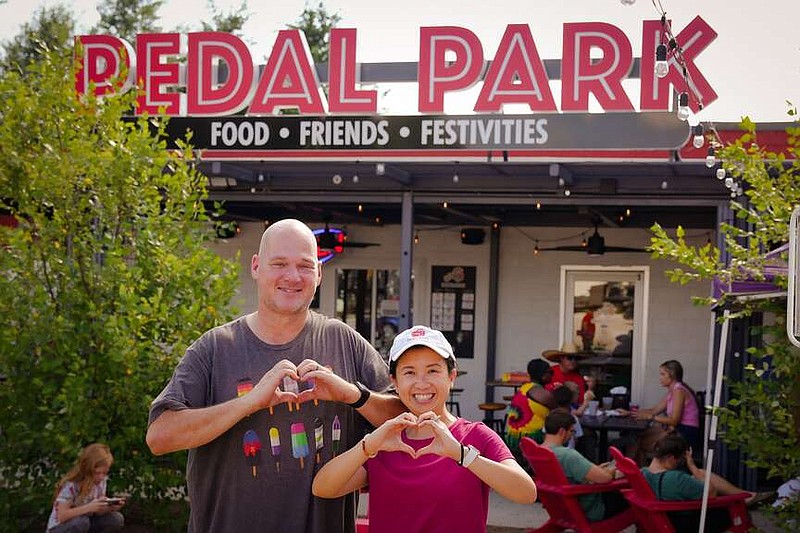 Mike Thompson and Lynn Wong opened Pedal Park NWA at their Pedal Pops storefront in Farmington to encourage community gatherings while supporting small businesses like their own through weekly events like bingo and trivia nights, pop-up markets and local food trucks. 
(Courtesy Photo/Shawna Scanlon)