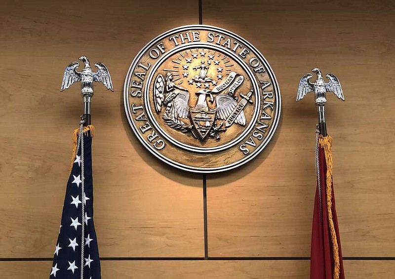 FILE — Great Seal of Arkansas in a court room. (NWA Democrat-Gazette/ANDY SHUPE)