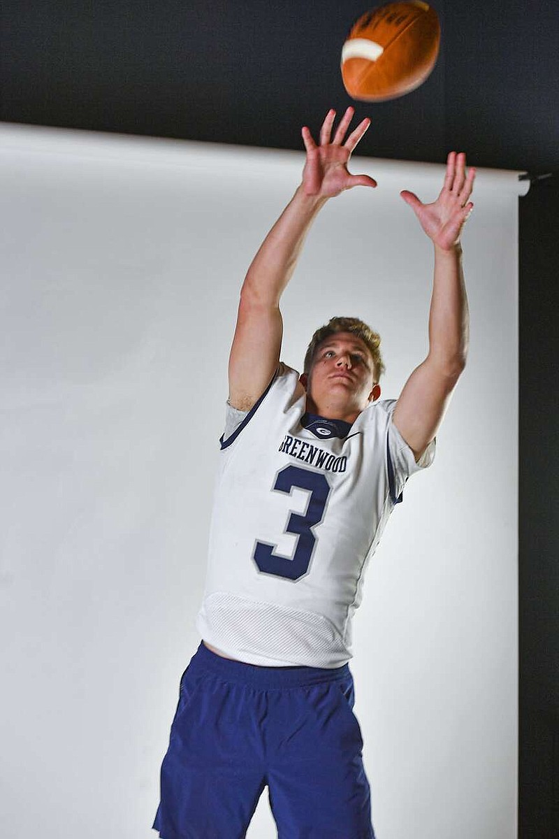 Greenwood's Grant Karnes catches a football while posing for portraits, Tuesday, July 23, 2024, during the River Valley Football Media Day at the River Valley FCA in Fort Smith. The River Valley Democrat-Gazette hosted several high school teams for its annual football media day. Visit rivervalleydemocratgazette.com/photo for today's photo gallery.
(River Valley Democrat-Gazette/Hank Layton)