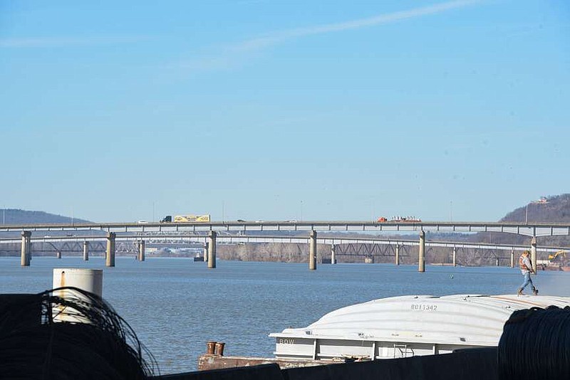 A man works at the Port of Van Buren by the Arkansas River on Thursday, Jan. 13, 2022, in Van Buren. (NWA Democrat-Gazette/Hank Layton)