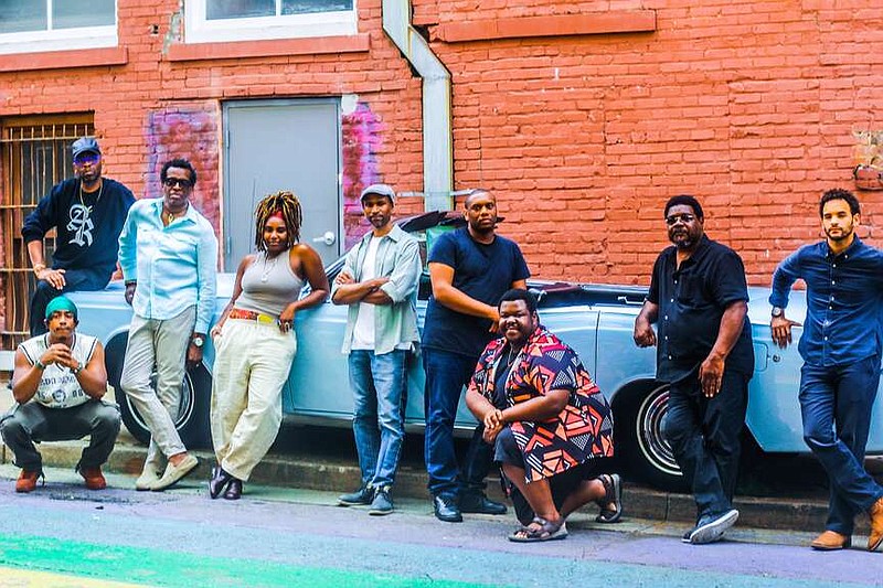 The cast of "Jitney" parks in the Cliff Baker Alley behind the Arkansas Repertory Theatre.

(Special to the Democrat-Gazette/Chandler Carter)