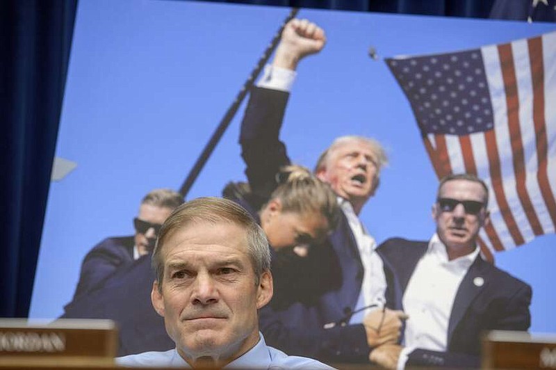 Rep. Jim Jordan, R-Ohio, listens as U.S. Secret Service Director Kimberly Cheatle testifies before the House Oversight and Accountability Committee about the attempted assassination of former President Donald Trump at a campaign event in Pennsylvania, at the Capitol in Washington, Monday, July 22, 2024.  (AP Photo/Rod Lamkey, Jr.)