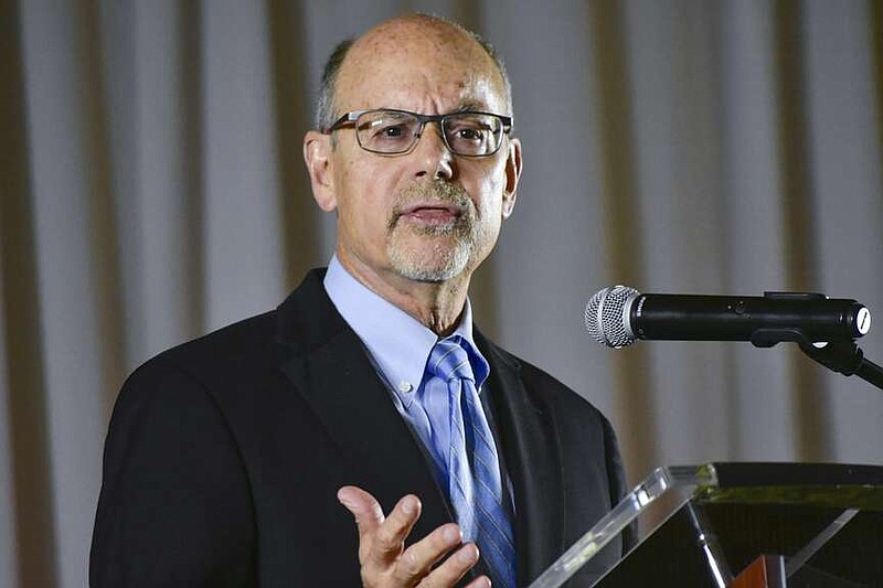 University of Arkansas System President Donald Bobbitt speaks at a farewell ceremony for University of Arkansas Pine Bluff Chancellor Laurence B. Alexander, June 26, 2024, in Pine Bluff. Bobbitt said Tuesday, July 16, that he's retiring after leading the state's largest university system for more than 12 years. (I.C. Murrell/Pine Bluff Commercial via AP)