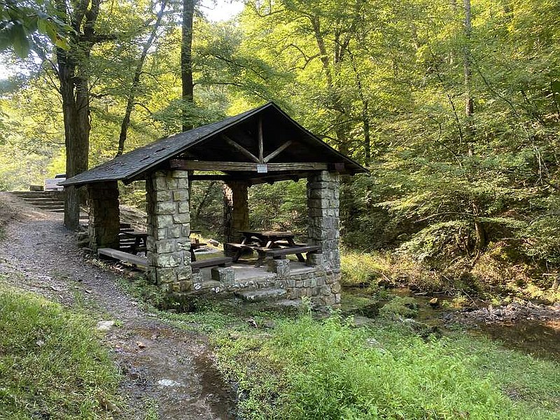 The pavilion at the Collier Springs day-use area is a prime example of the craftsmanship of CCC workers in the 1930s. (The Sentinel-Record/Corbet Deary)