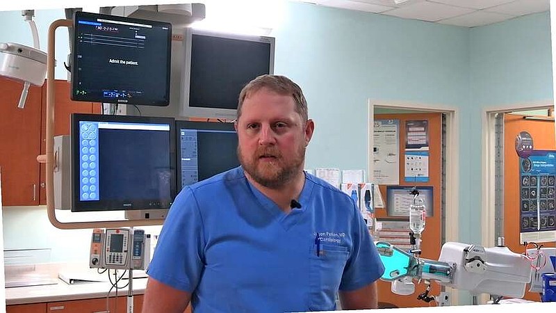 Dr. Jason Pelton, a cardiologist at CHI St. Vincent Hot Springs, discusses how to help reduce the risks of heart disease. (The Sentinel-Record/James Leigh)