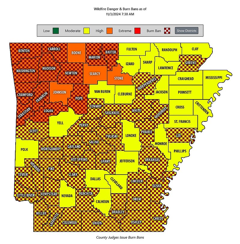 Wild fire danger and burn ban map from the morning of November 3