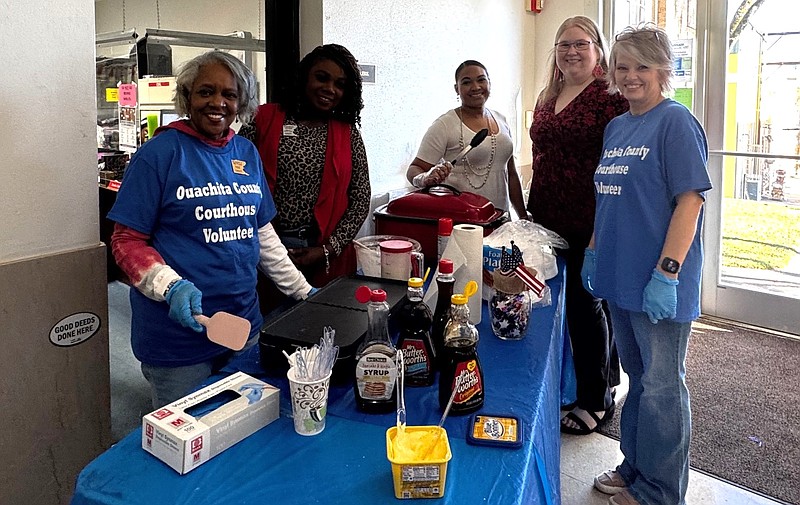 Gladys Nettles and staff of the Ouachita County Circuit Clerk's office with their pancake station at the Veterans Breakfast. (photo by Kate Flynn)