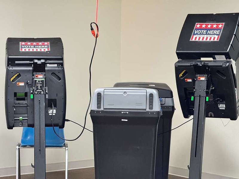 Electronic voting machines stand ready at the Garland County Election Building prior to the start of the General Election. (The Sentinel-Record/File)