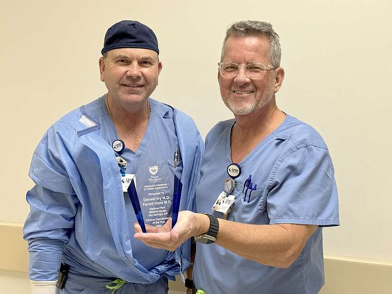 Drs. Donald Ivy, left, and Farrell Hass were recently selected as Clinical Coordinators of the Year by the Texas Wesleyan Graduate Program of Nurse Anesthesia. (Submitted photo)