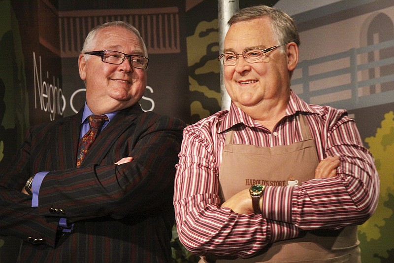 Australian actor Ian Smith, left, poses for a photograph with his wax figure in the character of Harold Bishop from Australian soap &quot;Neighbours&quot; at Madame Tussauds waxworks in Sydney, April 16, 2012. (April Fonti/AAP Image via AP)