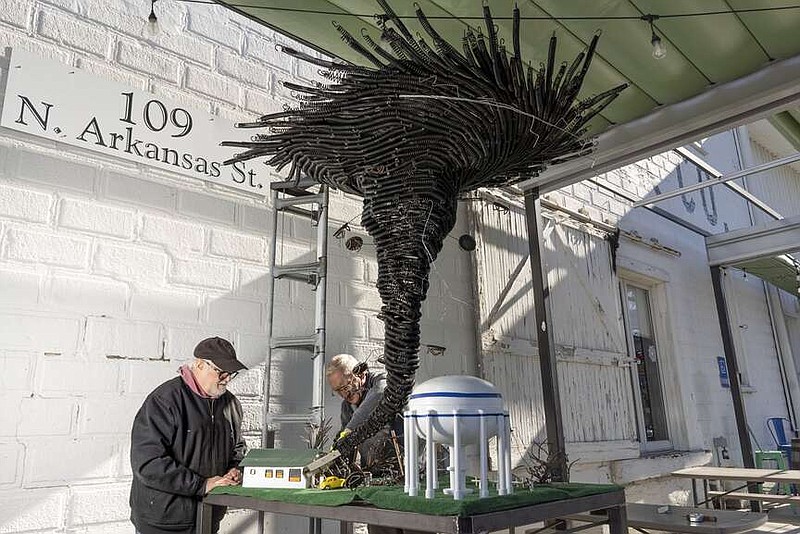 Nine foot tall tornado sculpture looks for permanent home in Rogers