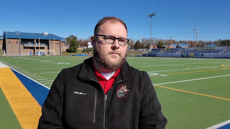 Hot Springs Wiseguys general manager Chris Goodman is pictured on the field at Chick Austin Stadium Friday. The Arena League expansion team will hold tryouts on Jan. 11 at the stadium. (The Sentinel-Record/Bryan Rice)