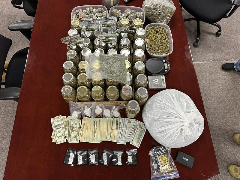 Items seized by DTF and OCSO in Stephens on Monday. (Photo by Kate Flynn)