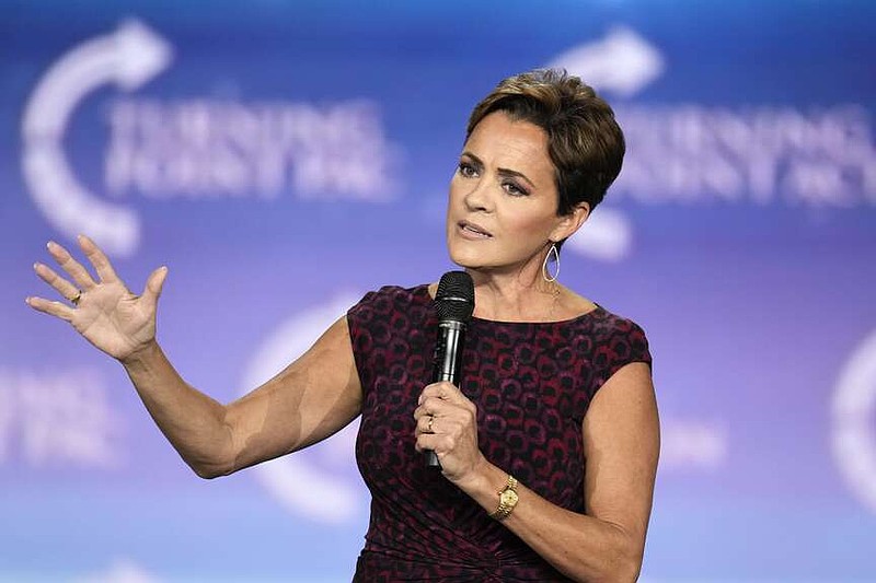 FILE - Kari Lake, Republican candidate for Senate in Arizona, speaks to supporters at a campaign event Sept. 4, 2024, in Mesa, Ariz. (AP Photo/Ross D. Franklin, File)