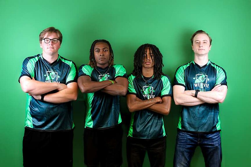 Arkansas-Monticello esports Rocket League team members (from left to right): Jeremiah Hutchison, Evan Bealer, Kristian Harris and Jacob Baker. The team recently won their first National Association of Collegiate Esports championship by topping North Texas at Dallas. A senior at UAM, Hutchison is a 2021 Parkers Chapel graduate. UAM Sports/Special to the News-Times