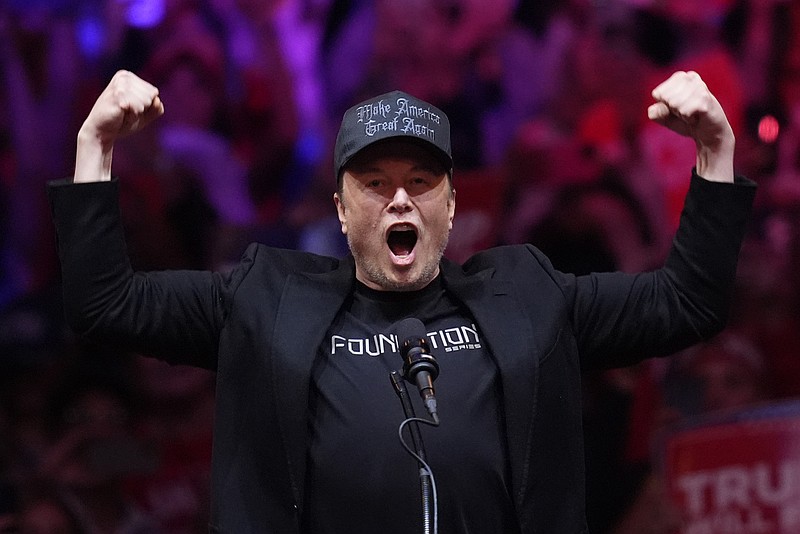 FILE - Elon Musk speaks before Republican presidential nominee former President Donald Trump at a campaign rally at Madison Square Garden on Oct. 27, 2024, in New York. (AP Photo/Evan Vucci, File)