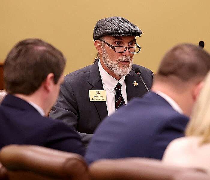 Rep. Wayne Long, R-Bradford, addresses the House Education Committee about HB1468 on March 14, 2023, at the state Capitol in Little Rock. (Arkansas Democrat-Gazette/Colin Murphey)