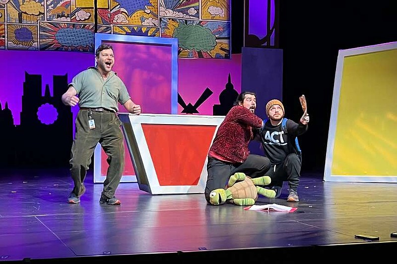 Tim Cooper (from left), Adrian Hinojosa, Chelle and Quin Gasaway rehearse for "An Unlikely Hero" at the Arkansas Museum of Fine Arts.
(Arkansas Democrat-Gazette/Eric E. Harrison)