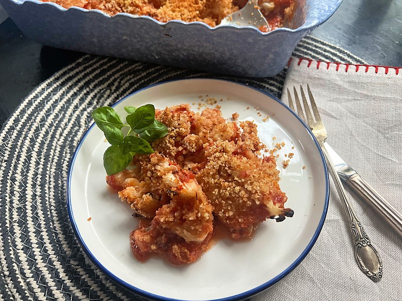 Cauliflower stands in for chicken in this easy, cheesy veggie Parm dish. (Gretchen McKay/Pittsburgh Post-Gazette/TNS)