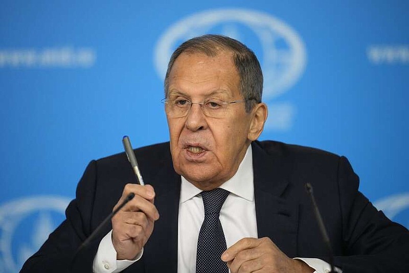 Russian Foreign Minister Sergey Lavrov speaks during his annual news conference in Moscow, Russia, Tuesday, Jan. 14, 2025. (AP Photo/Alexander Zemlianichenko)