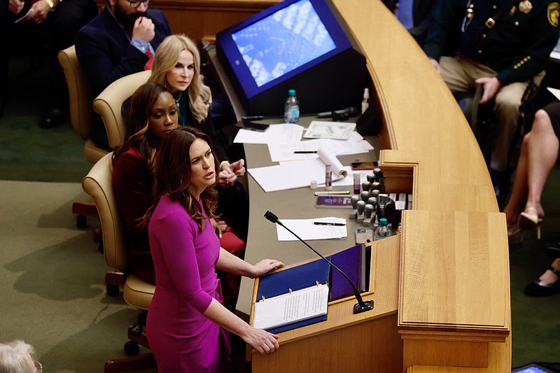 Governor Sarah Huckabee Sanders delivers the State of the State Address Tuesday Jan. 14, 2025 at the state Capitol. (Arkansas Democrat-Gazette/Thomas Metthe).