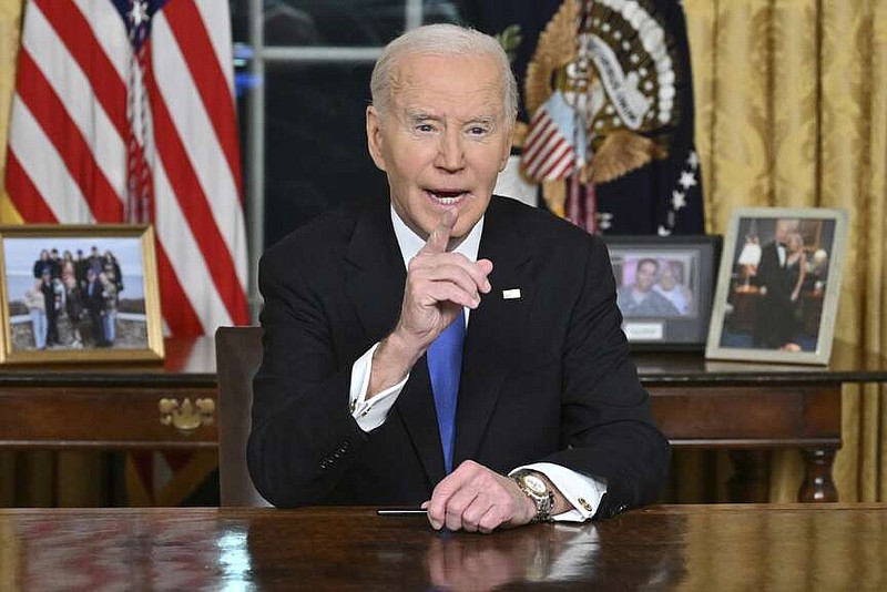 President Joe Biden speaks from the Oval Office of the White House as he gives his farewell address on Wednesday in Washington. (Mandel Ngan/Pool via AP)