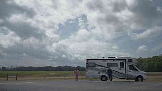 Actors Robin Mullins and Michael B. Woods run out of gas on the way to ...