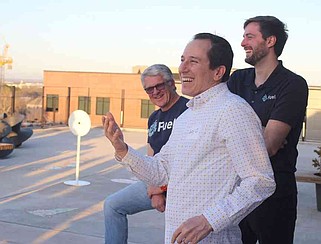 Andy Olson (center), CEO of Path Fertility and a HealthTech cohort alum, discusses male fertility issues Tuesday with Fuel Accelerator mentors and alumni at the third HealthTech cohort launch event at the Ledger Bentonville. Visit nwaonline.com/photo for today's photo gallery.
(NWA Democrat-Gazette/Tony Madden)