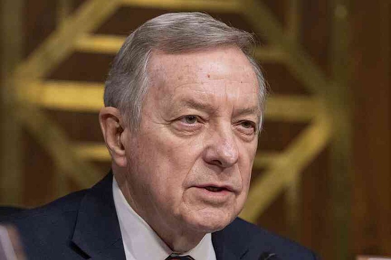 FILE - Sen. Dick Durbin, D-Ill., speaks during a hearing of the Senate Appropriations Committee, on Capitol Hill, Wednesday, Nov. 8, 2023, in Washington. (AP Photo/Alex Brandon, File)