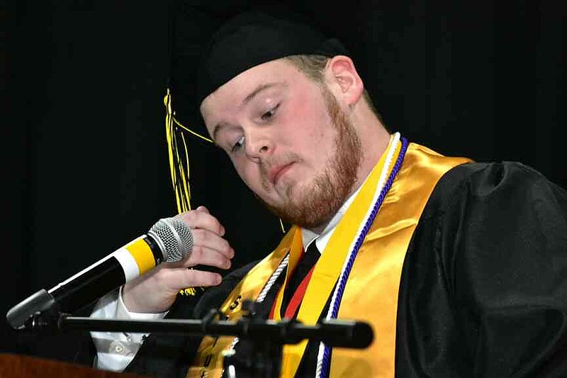 Salutatorian Walker Stringfellow begins his inspirational message to classmates. (Pine Bluff Commercial/I.C. Murrell)