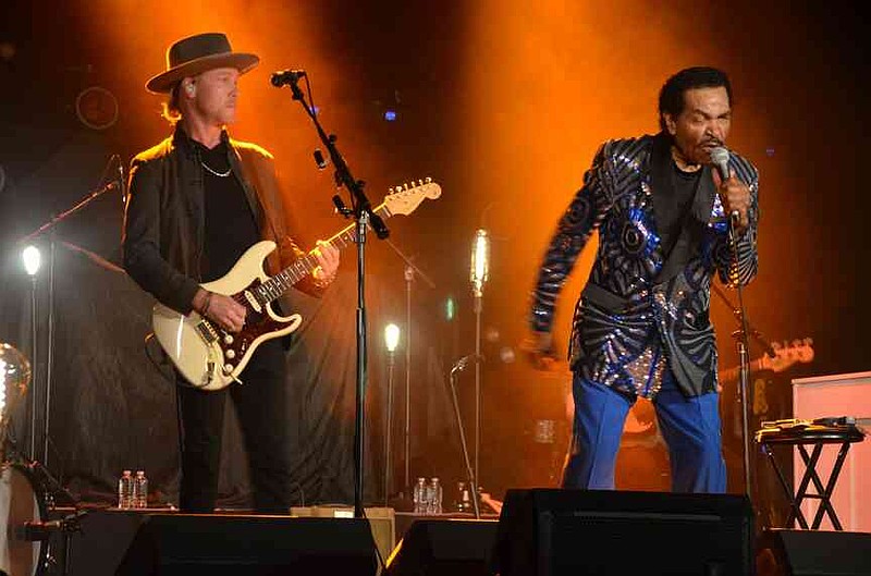 Shoulder to shoulder, the iconic bluesmen, Kenny Wayne Shepherd, left, and Bobby Rush entertained a packed house in Fort Smith on May 1. (Special to The Commercial/Richard Ledbetter)