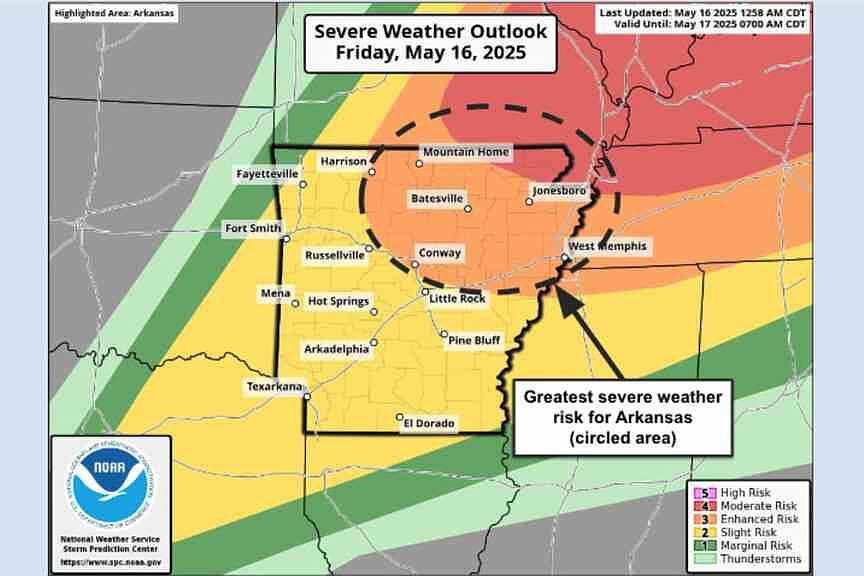 Severe storms possible across Arkansas today, with northeast at ...