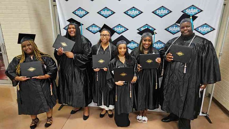 Watson Chapel High School graduates earned concurrent credit with Southeast Arkansas College and earned certificates and degrees from the college: From left, Ka'nysha Battles, Ja'Niyah Mitchell, Amir Mitchell, Ayana Moutry, Kenya Ruth and Ari Simmons. (Pine Bluff Commercial/I.C. Murrell)