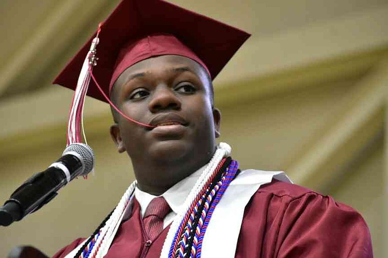 X'Zaeviun Sims peps up his classmates with his student council executive president address. (Pine Bluff Commercial/I.C. Murrell)