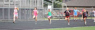 Annette Beard/Pea Ridge TIMES
Lil Hawks Track Camp was well attended last week and culminated with a water slide on Thursday afternoon. For more photographs, go to the PRT gallery at https://tnebc.nwaonline.com/photos/.