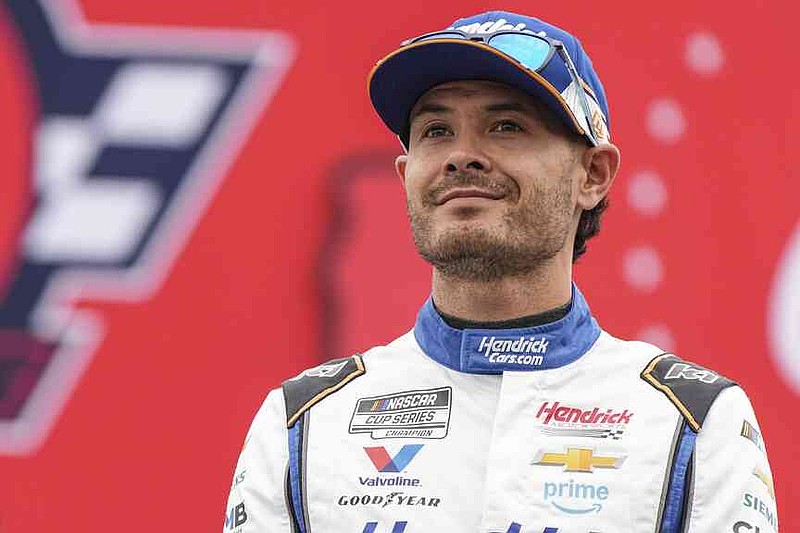 Kyle Larson is introduced to fans prior to a NASCAR Cup Series auto race at Charlotte Motor Speedway, Sunday, May 25, 2025, in Concord, N.C. (AP Photo/Matt Kelley)