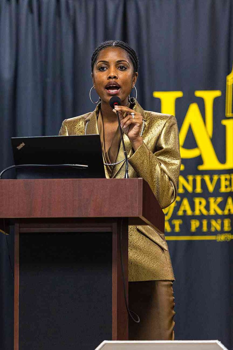 Joni Alexander Robinson, CEO of the Pine Bluff Black Chamber of Commerce, delivered a keynote address to graduates of the Emerging Scholars Leadership Institute at the University of Arkansas at Pine Bluff. (Special to The Commercial/Emory Eagles/University of Arkansas at Pine Bluff)
