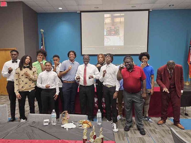 The Pine Bluff Zebras received their 2024 state championship rings during a boys' basketball awards banquet on Saturday, June 21, 2025, at the Arkansas River Education Service Cooperative building in Pine Bluff. (Pine Bluff Commercial/Tanner Spearman)