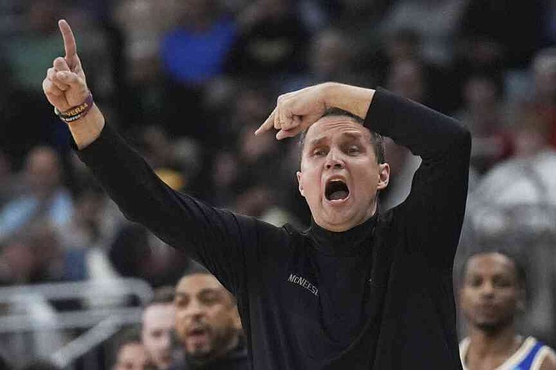 FILE - McNeese State head coach Will Wade calls to his players during the first half in the first round of the NCAA college basketball tournament, Thursday, March 20, 2025, in Providence, R.I. (AP Photo/Charles Krupa, file)